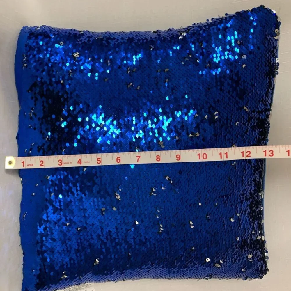 Blue Silver Reversible Flip Sequin Throw Pillow Color Changing Decor Home Bed